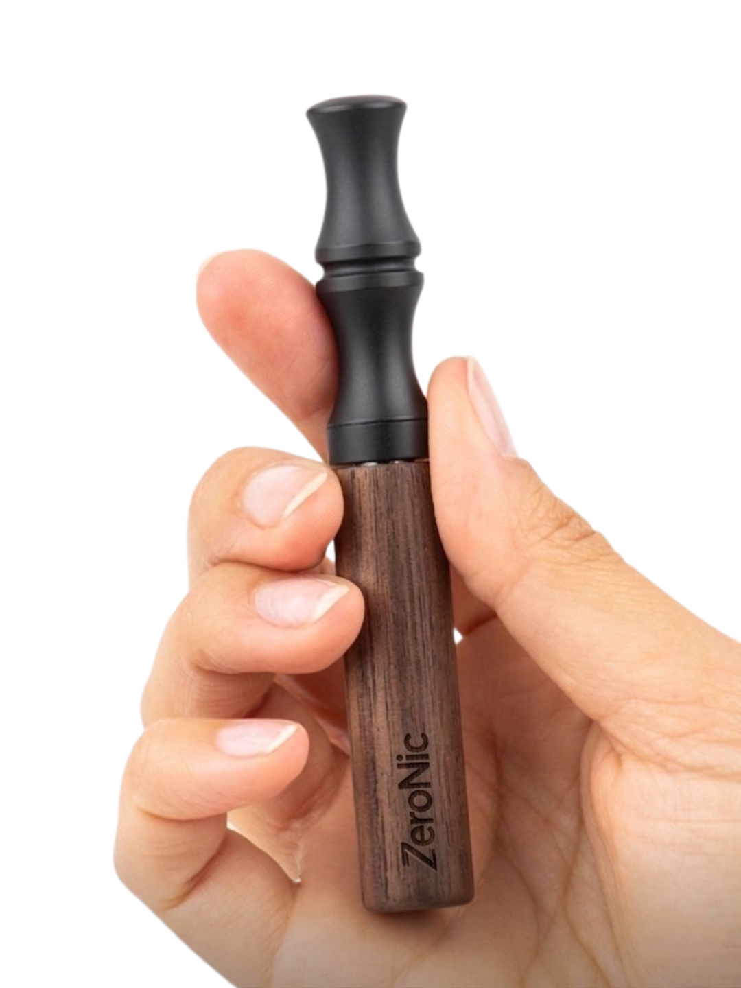 The ZeroNic Barrel in Walnut, held in hand