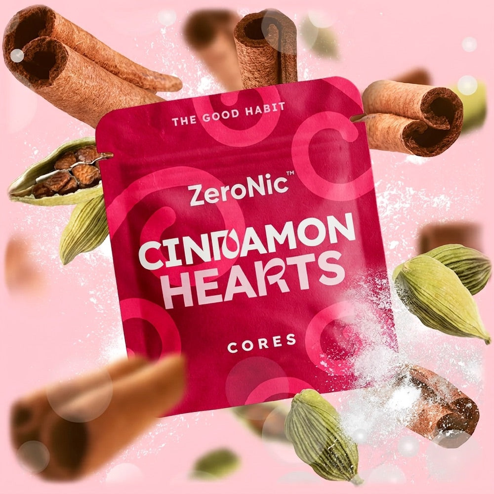 ZeroNic Cinnamon Hearts flavor sachet with cinnamon and cardamom