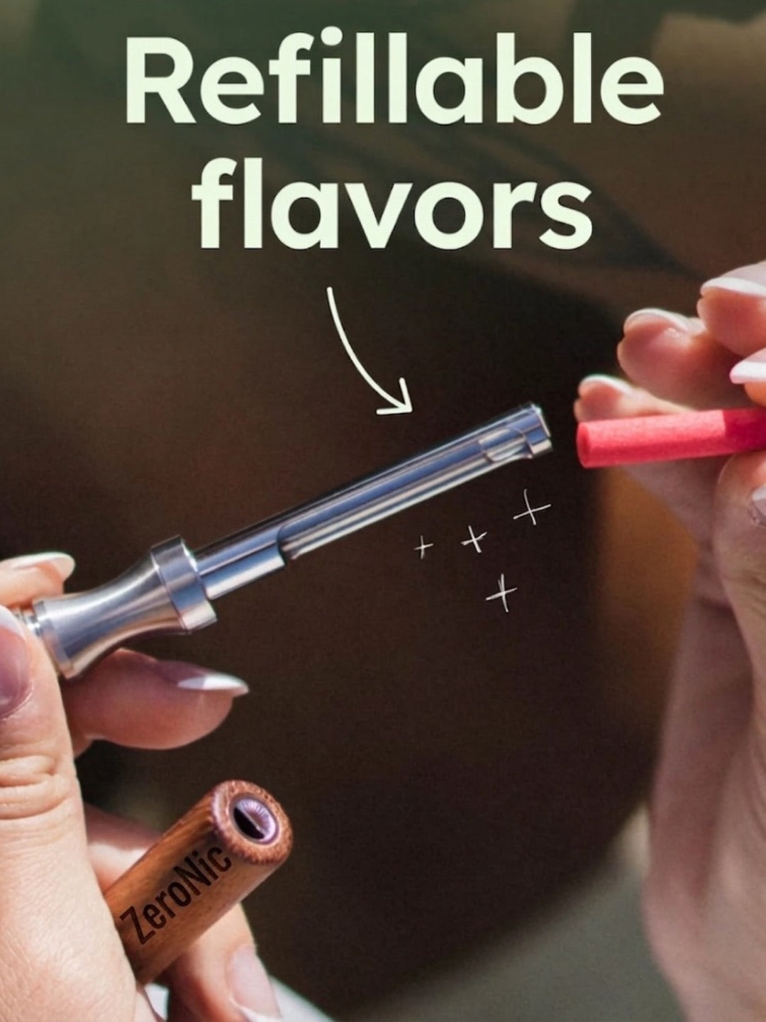 Slotting a refillable flavor into the ZeroNic device